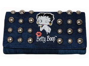 Betty Boop Tri-fold Wallet #056 Kiss Design Denim